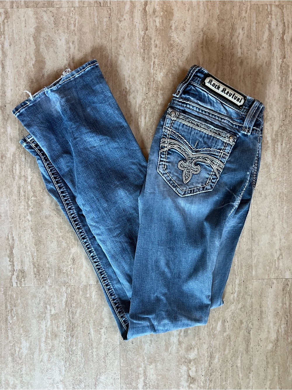 Rock Revival Women's Pilkin Blue Bootcut Jeans with Embroidered Back Pockets 28